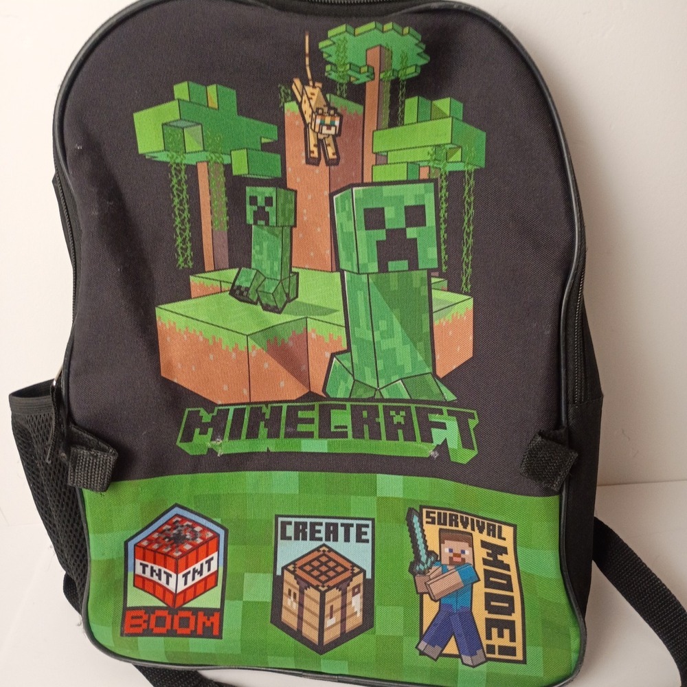Minecraft Backpack Black Green Creeper Kids School Bag 2022 Mojang Zip Closure